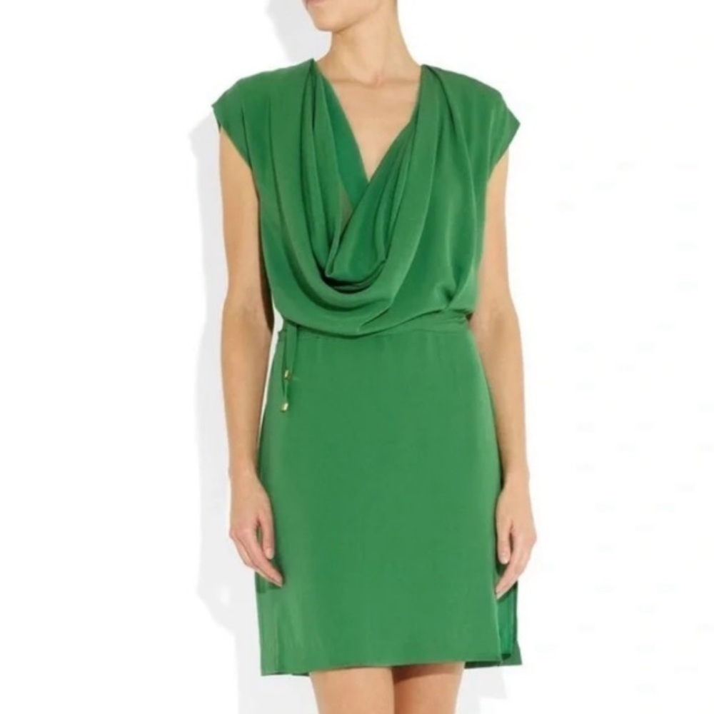 Diane Von Furstenberg Silk Reara Dress 8 Kelly Green Sleeveless Cowl Neck Luxury - Picture 14 of 16